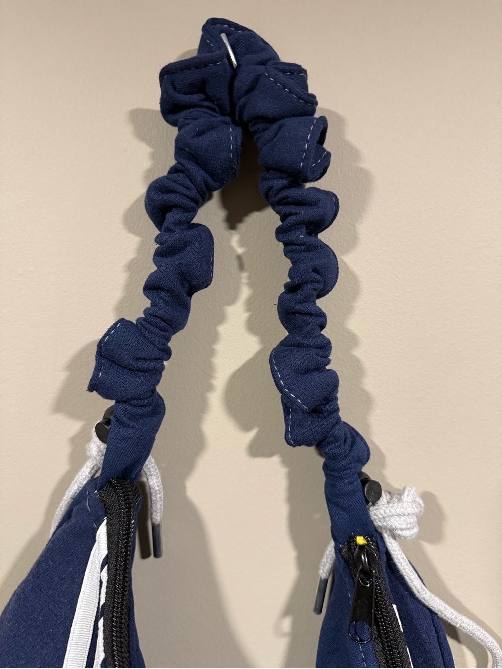 adidas inspired navy Three-Stripe rework boho Shoulder Bag w/ Scrunch handle image 3